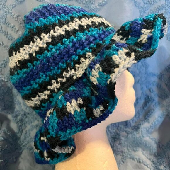 Adult Bucket Hat - New Handmade Blue and Black Toned - 7" Cap - 22"-27" Circumfe - Picture 1 of 6